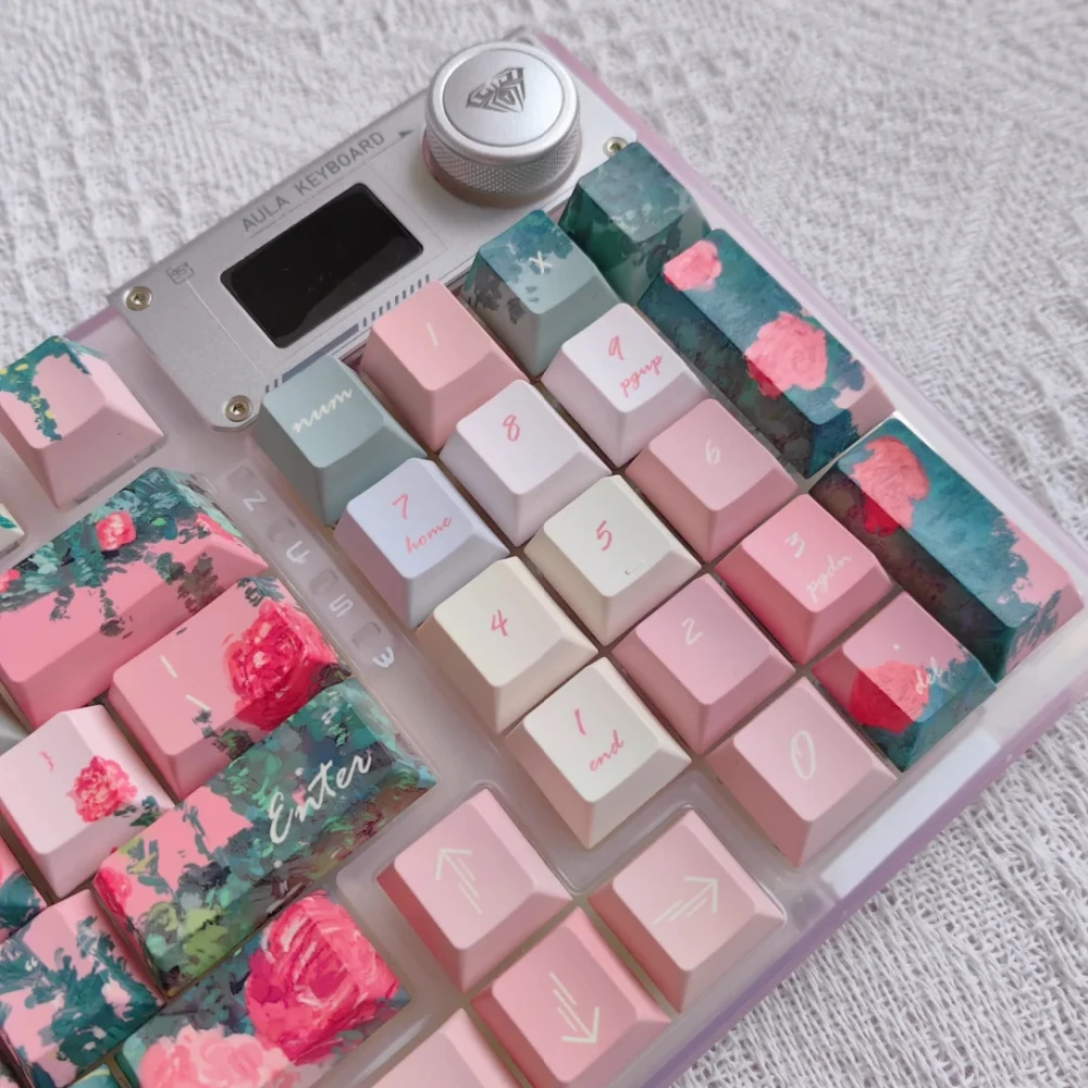 Imagem -06 - Rose Garden Keycap para Teclado Cereja Pbt Processo de Sublimação de Cinco Lados Lindo Castelo Flor Rosa Romance 145 Chaves