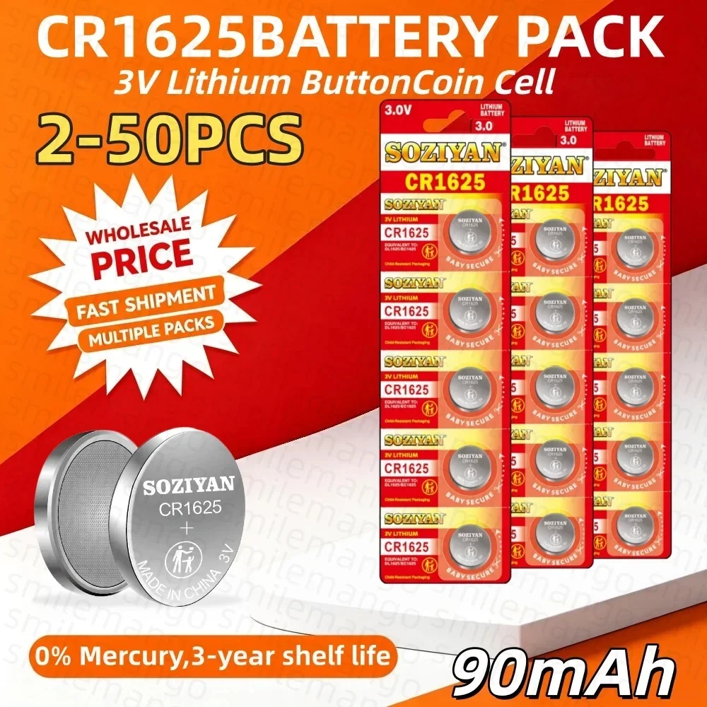 2-50PCS 3V 90mAh CR1625 Coin Cells Batteries CR 1625 DL1625 BR1625 LM1625 ECR1625 Lithium Button Battery For Watch Remote Key