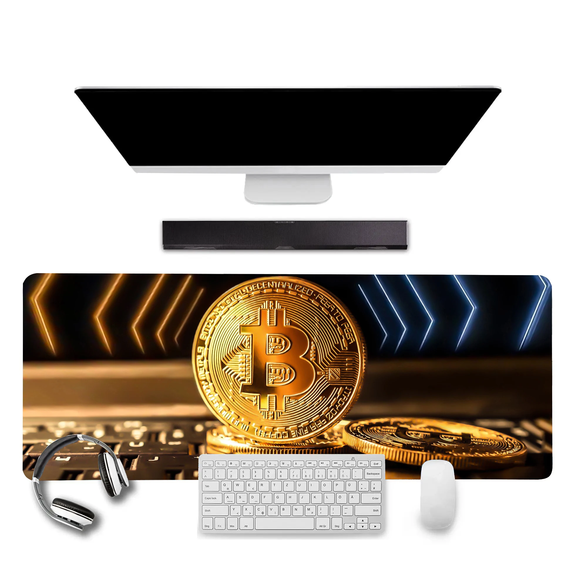 

B-Bitcoin Mouse Pad Game Large Mousepad Anti-slip Rubber Computer Gamer Desk Mat Stitched Edge Black Game Accessories Mouse Pads