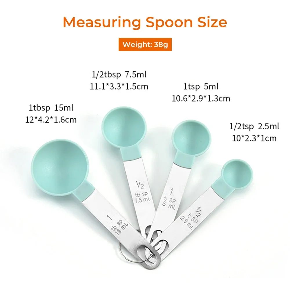 4pcs Spoon Set Tools Kitchen Measuring Baking Stainless Steel Handle Measuring Cup with Scale Measuring Spoon Kitchen Gadgets