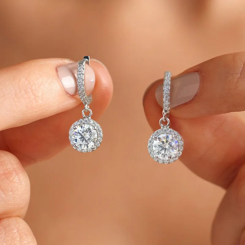 

GRA 1 карат ослепительный цикл круглой формы сертифицированные муассанитовые серьги-кольца с бриллиантами для женщин настоящее серебро 925 пробы ювелирные изделия