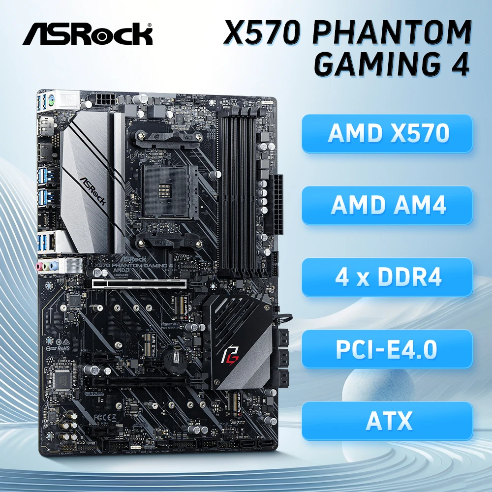 ASRock X570 PHANTOM GAMING 4 Motherboard Support Ryzen 5 5600 5600X Ryzen 7 5700X 5700x3D 5800x3D CPU 4xDDR4 128GB M.2 AM4 ATX - view 5