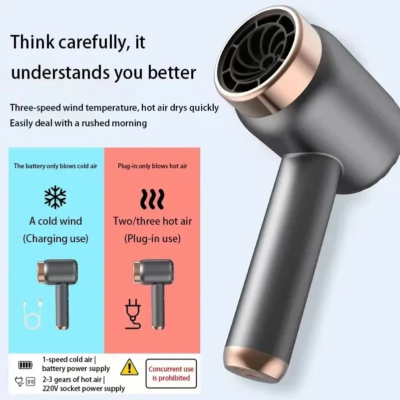 FUR Dryer Charging Portable USB Rechargeable Hairdryer High-Power Home Quick-Dry Hair Salon Travel Blow Dryer