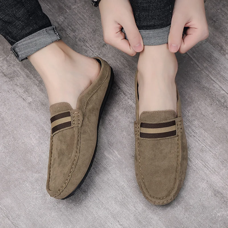 Men's Mules Lightweight Suede Casual Shoes New Men Lazy Leisure Breathable Half Support Slippers Slip on Walking Shoes Moccasin