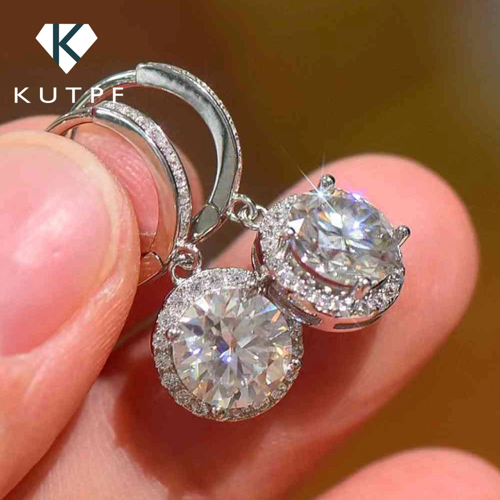 

KUTPF 10Cttw Big Moissanite Diamond Hoop Earrings for Women Huggie Drop Earring Luxury Fine Jewelry Wedding Engagement Gift