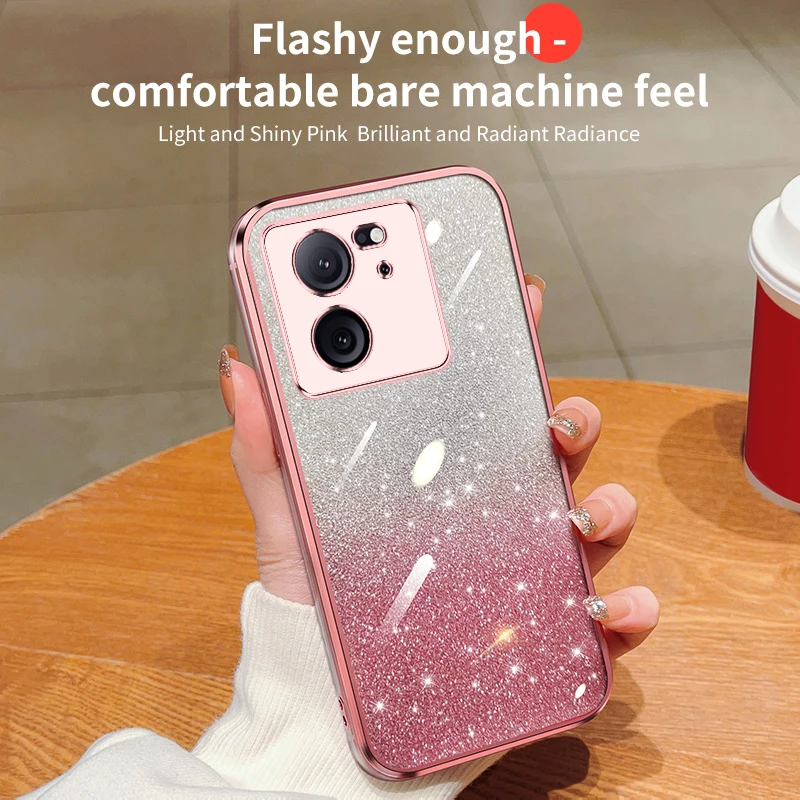 Luxury Electroplating Bling Star Sequins Transparent Phone Case For XiaoMi Mi 13T Pro Glitter Powder Sparkle Soft TPU Back Cover