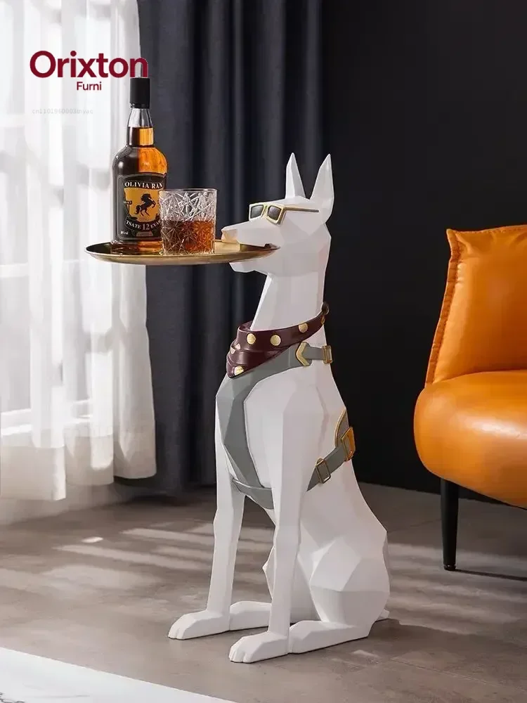 Home Decor Doberman Dog Sculpture Decoration Modern Style Living Room Large Floor  Statue Tray Storage Ornament Decoration