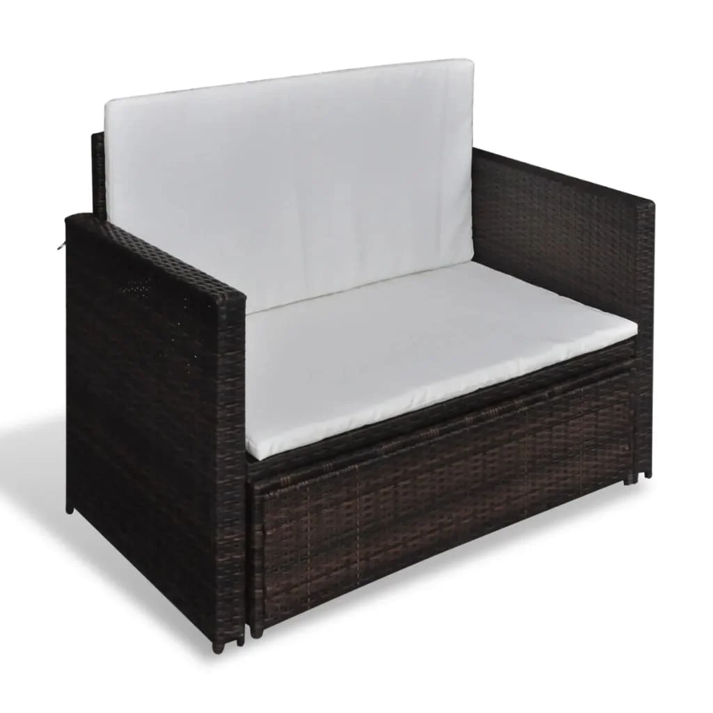 Terrasse Garten Tag Bett Sofa Möbel Sitz Poly Rattan Braun