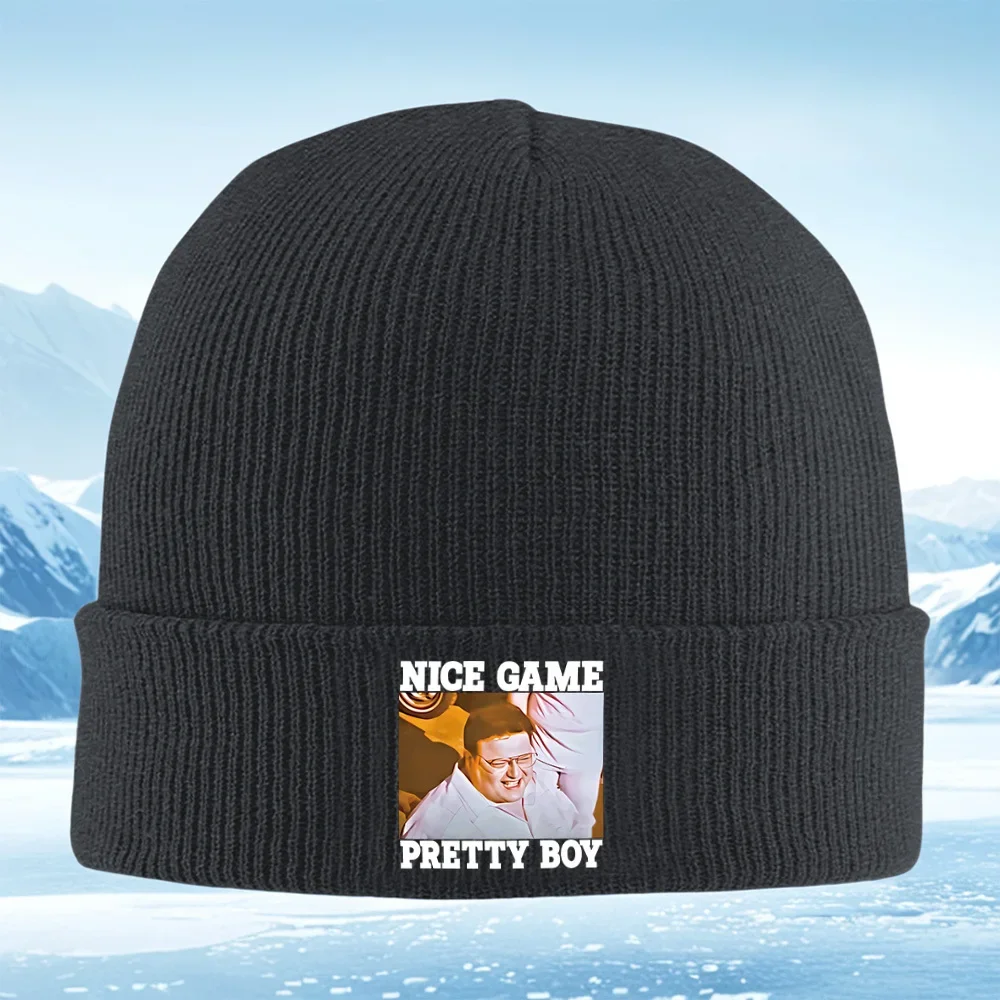 2026 Man smiling wears glasses white shirt Men Women Unisex Knitted Hat Beanie Pullover Cap Winter Thermal Warm Christmas Outdoo