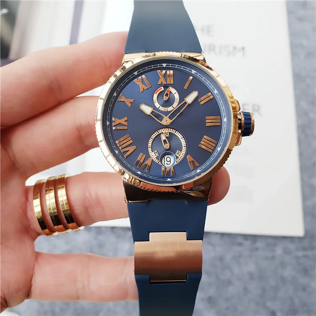 

The 2025 Luxury high-quality men's Automatic watch features a stainless steel case, an Arabic numeral dial and a silicone strap