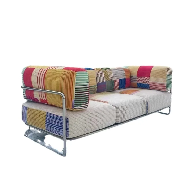 

Rainbow sofa Bauhaus style medium and ancient stainless steel straight row fabric sofa designer dopamine color sofa