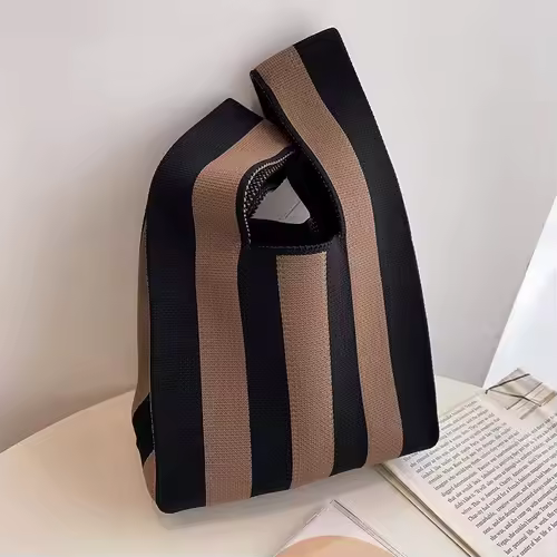 Women'S Knot Wrist Bag Handmade Knitted Bag Portable Mini Striped Tote Bucket Phone Bags Large Capacity Autumn Winter Handbags - Image 30
