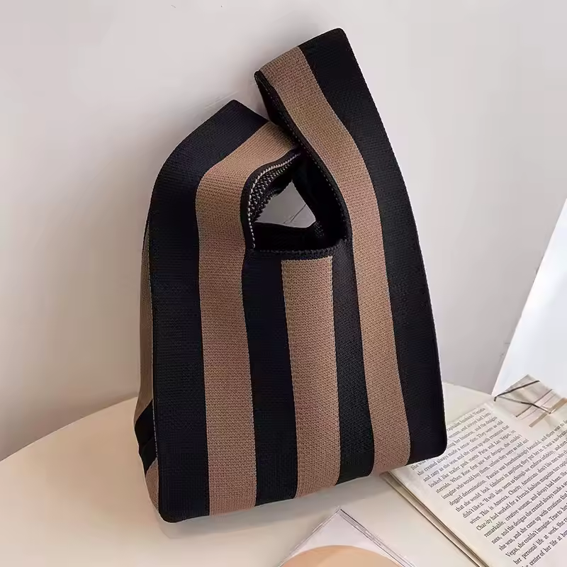 Women'S Knot Wrist Bag Handmade Knitted Bag Portable Mini Striped Tote Bucket Phone Bags Large Capacity Autumn Winter Handbags - Image 30