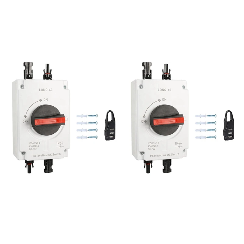 

New-2X PV Solar Photovoltaic Disconnect Switch, LONQ-40 DC Isolator Solar Switch IP66 Waterproof DC1000V 32A 4P