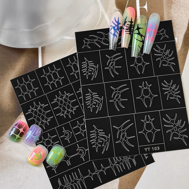 1 Sheet Airbrush Stencil For Nails Stars Moon Fishbone Pattern Hollow Nail Sticker Templates For French Nail Manicure Stickers