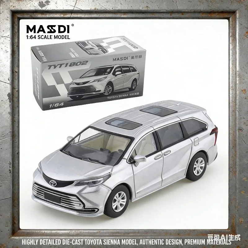 

MASDI 1/64 Модель автомобиля Toyota Sienna MPV, статическая, из сплава, для мальчиков, коллекционная, подарок на праздник, игрушка, предмет декора.