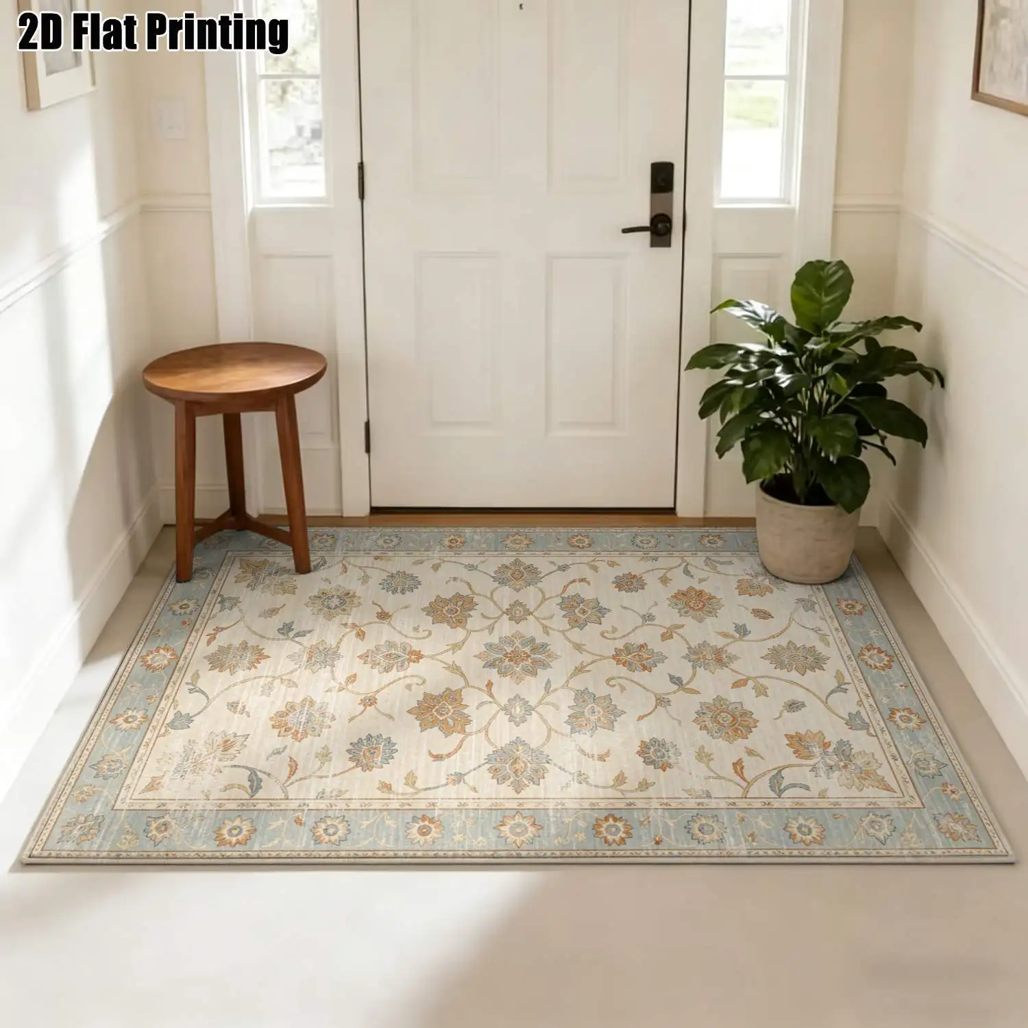 1Pc 2D Printed Warm Brown Retro Floral Carpet European-Style Retro Rug for Home Decor, Available in Multiple Sizes, Machine Washable, Suitable for Entryway/Dining Room/Foyer/Bedroom/Study/Living Room.