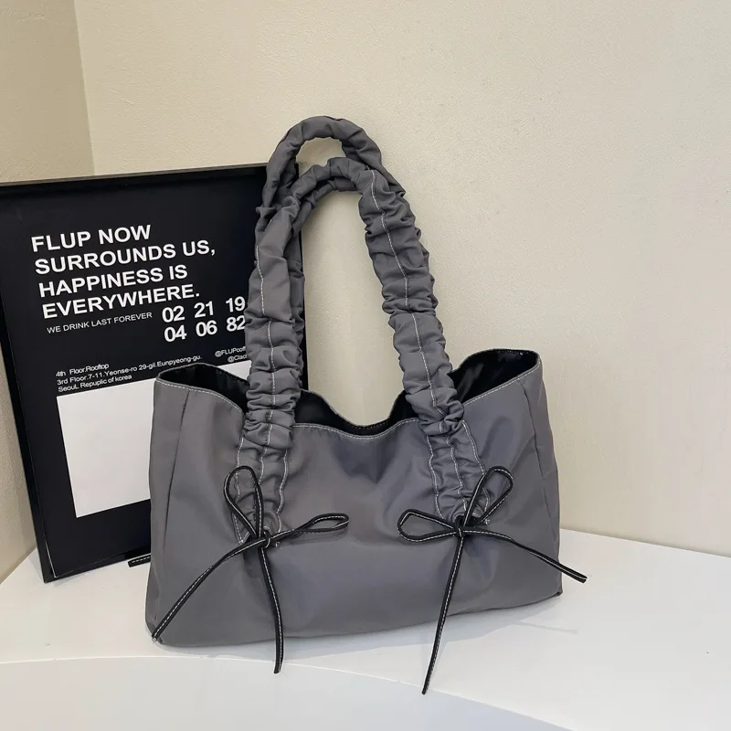 

Advanced Texture Pleated Bow Bag for Women, New Fashionable Tote Bag, Solid Color Casual Large Capacity Hand-held Shoulder Bags