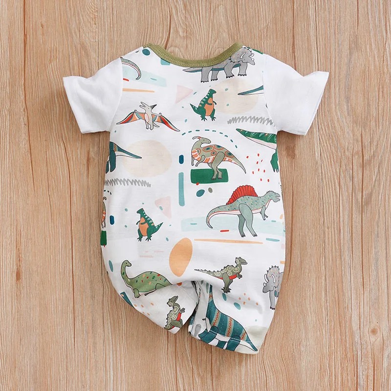 Newborn Summer Dinosaur Printed Clothes 0-18 months Baby Soft Short Sleeve Print Baby Boy Girl Clothing Cartoon Lovely Preschool