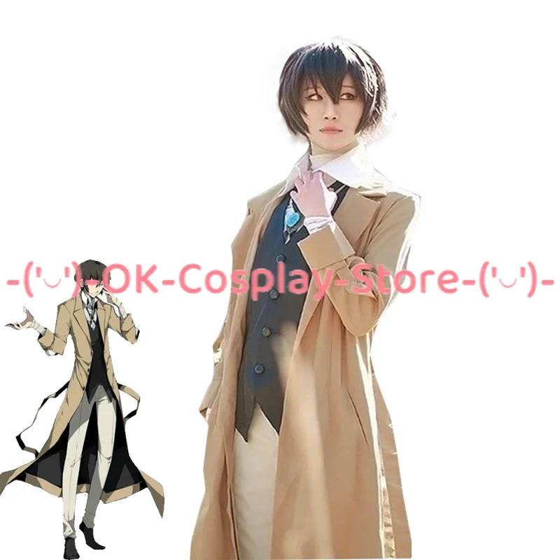 

Anime Bungou Stray Dogs Armed Detective Agency Osamu Dazai Cosplay Trench Shirt Pants Vest Literary Halloween Carnival Costume