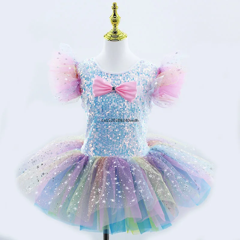 Bambini gonna da balletto professionale ragazza paillettes nappa abito da ballo moderno ginnastica balletto body Tutu compleanno principessa vestito