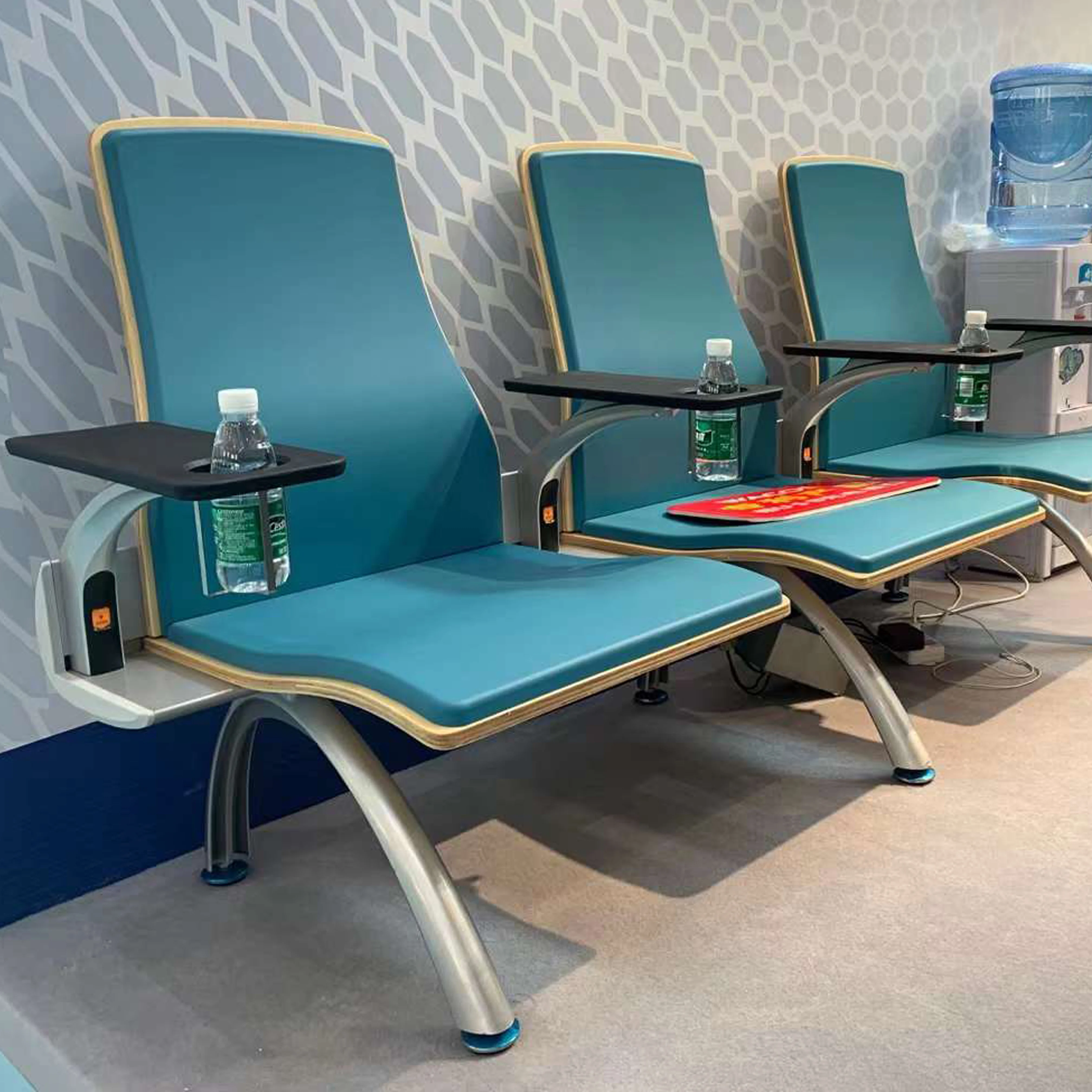 Luxury 3-Seat Waiting Chair High Quality Blue Metal Design for Airport Hospital Bus Station School Mall Use