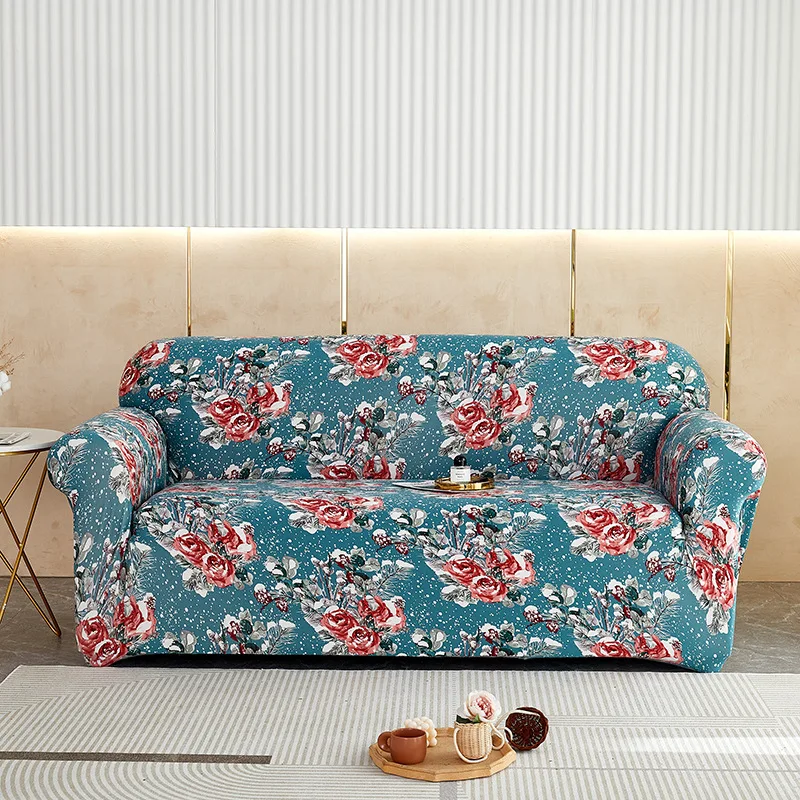 Leaves and Flowers Pattern Sofa Cover, Graceful and Elegant Elastic Sofa Cover with Armrest for Living Room