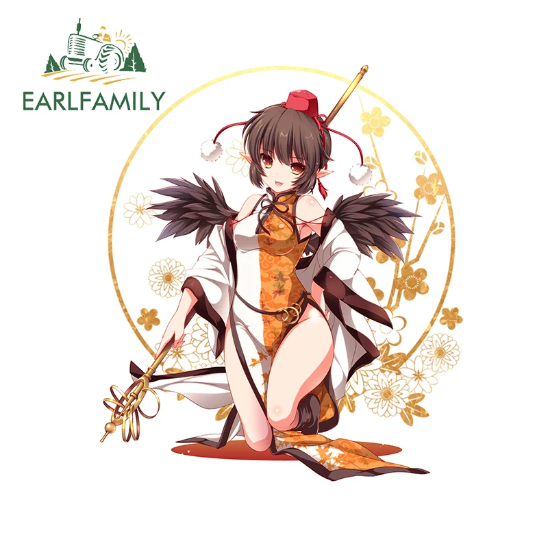 EARLFAMILY 13cm x 11.2cm for Shameimaru Aya Car Stickers Occlusion Waterproof Windshield Snowboard Bumper Camper DIY Anime Decal