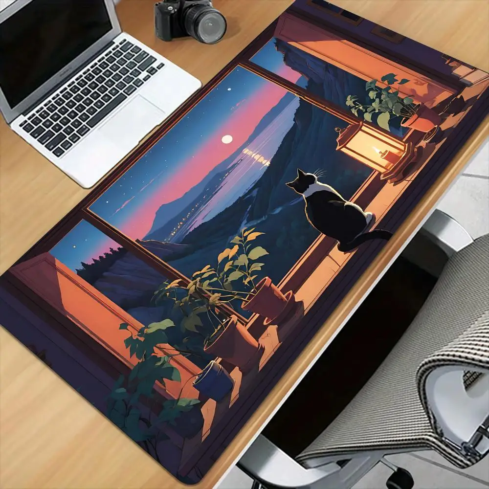 

Unique cat illustration design Large Mouse Pad Desk Mat with Stitched Edge Non-Slip pc accessories פד לעכבר מחשב
