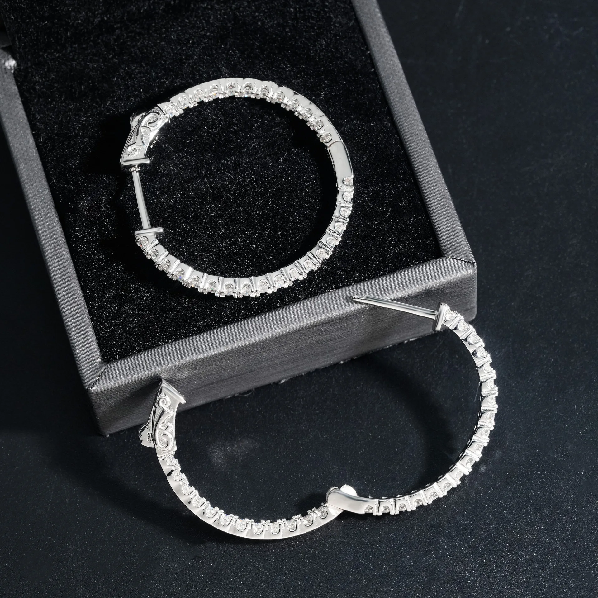 D Color Full Moissanite Hoop Earrings 100% 925 Sterling Silver Big Circle Ear Studs Sparkling Diamond Earrings For Women Gift
