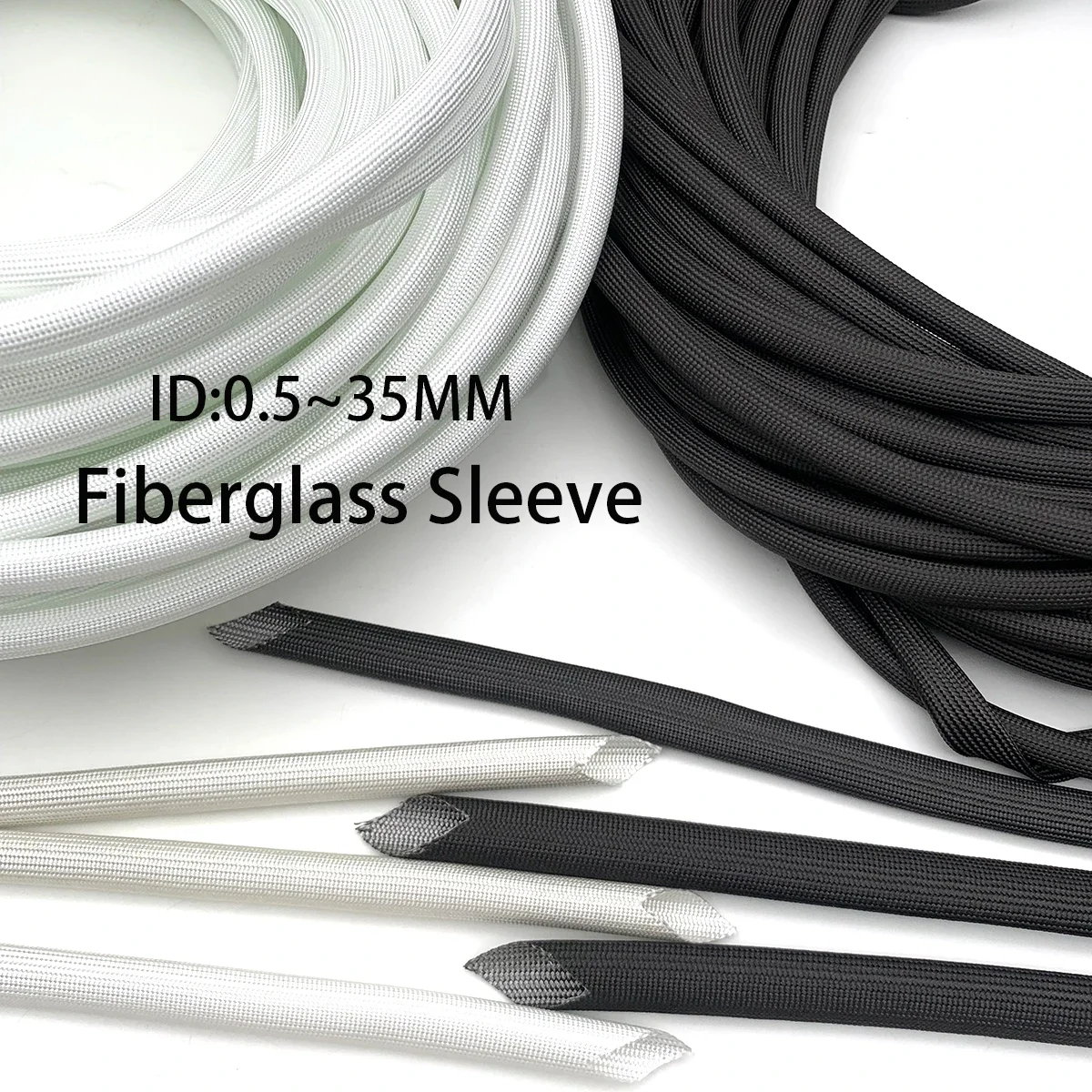 Black/white 600 Degree Fiberglass Sleeve with Inner Diameter of 0.5-35mm for Electric Heating Equipment Circuit Protection