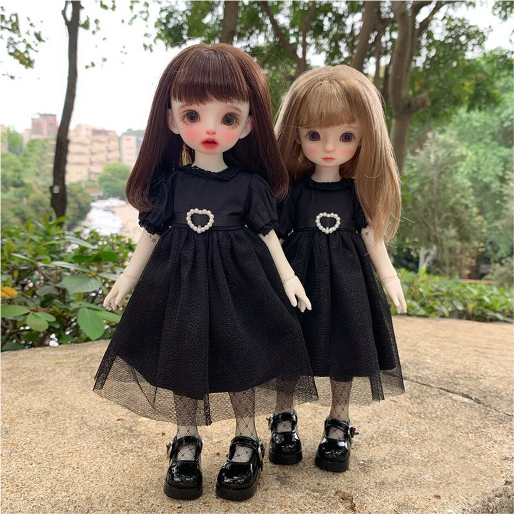 

H02-030 children handmade toy BJD/SD doll clothes 1/6 30cm green Vintage Summer Black Baby Dress with socks set