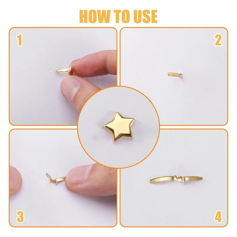 A1W1 100pcs Mini Brads Pattern Clips Metal Paper Clasps Split Pins Round Head Clips for School Scrapbooking Paper Paper Clip