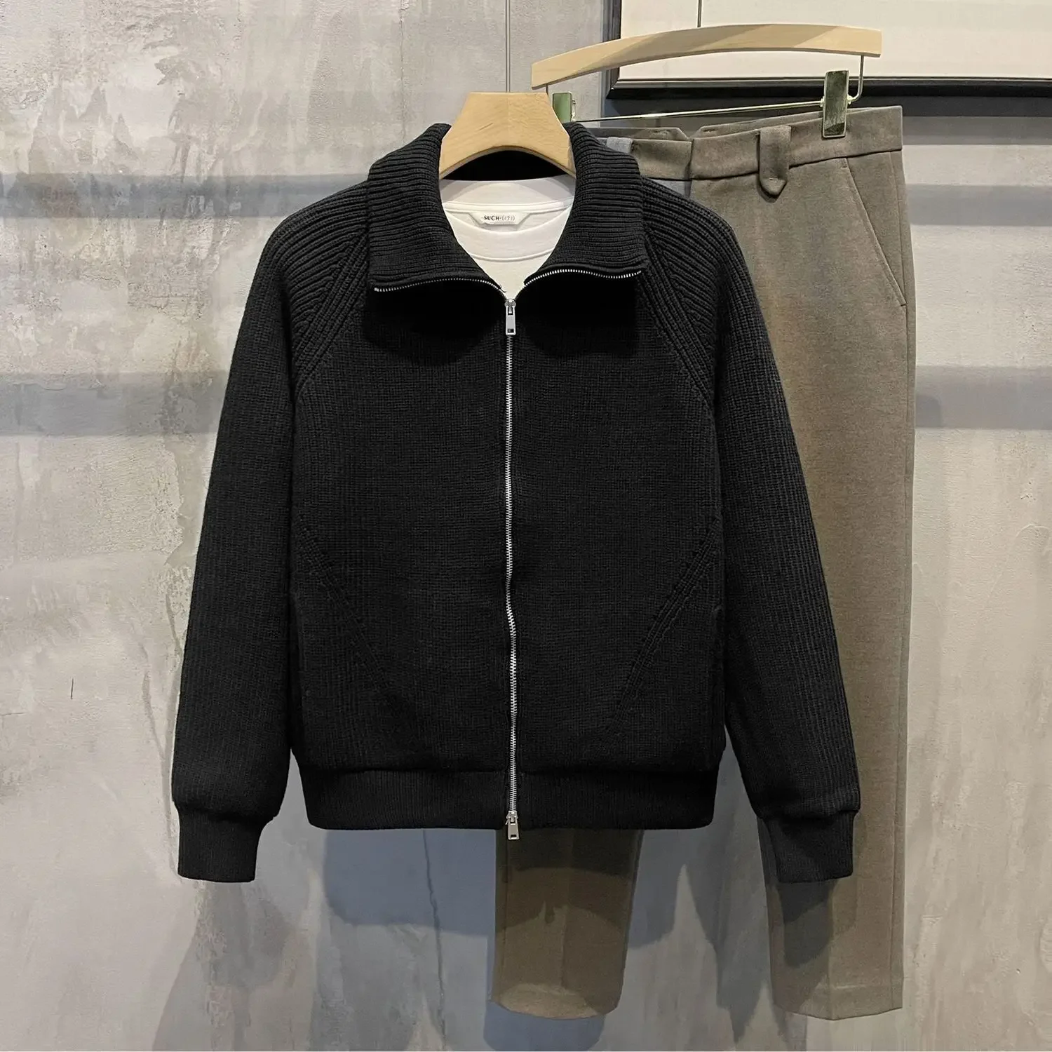 Schwarze Strickjacke Polo Mann Kleidung Business Strick pullover für Männer grün ästhetische Meme Wolle dicke Winter Strickwaren Modus Verkauf alt