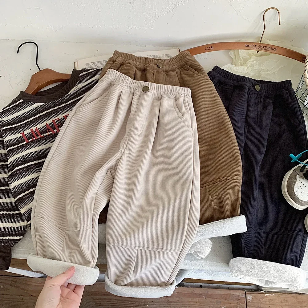 

Одежда для мальчиков Брюки для мальчиков Детские бархатные повседневные брюки детская одежда стильные универсальные толстые прямые брюки для малышей