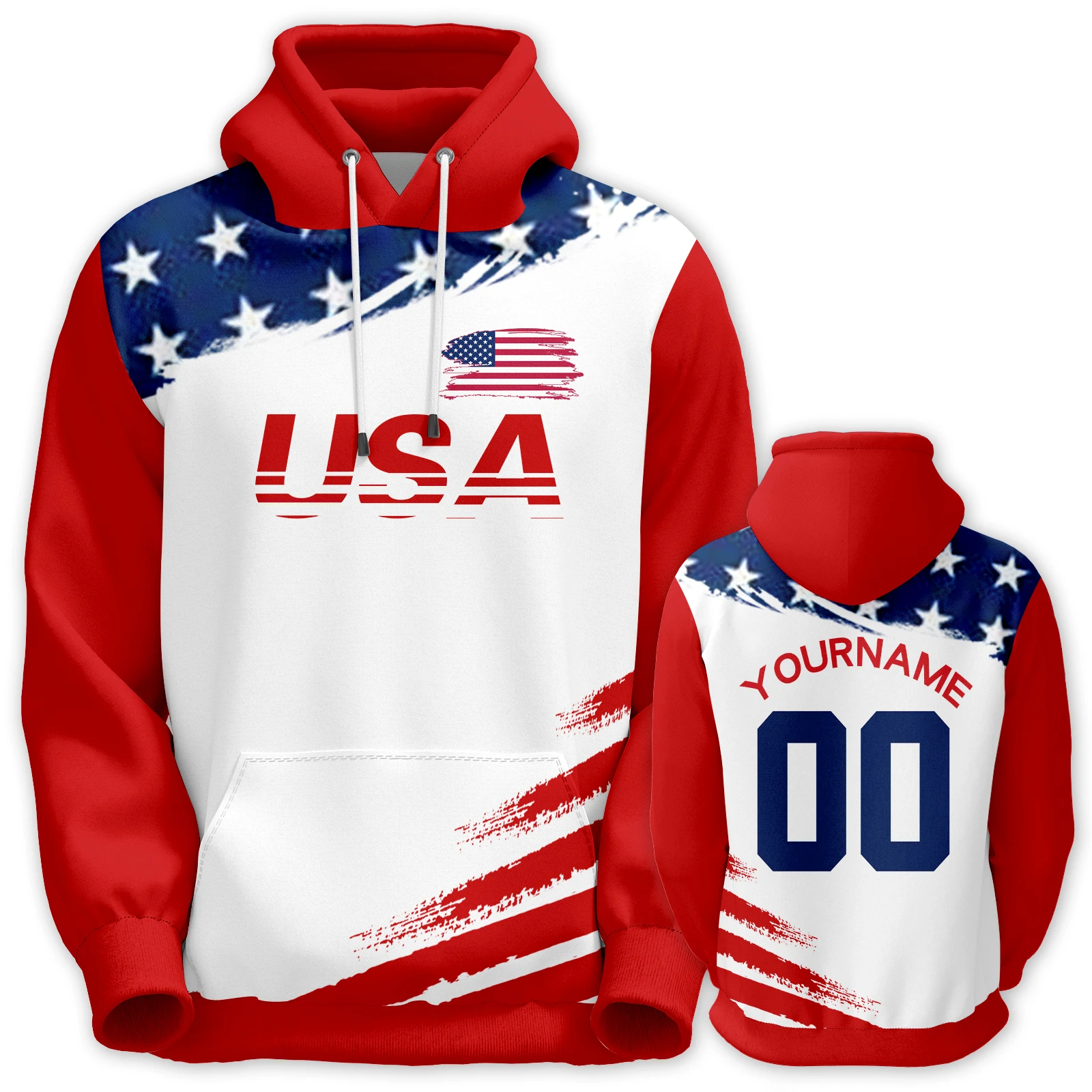 Custom USA Hoodies Personalized Pullover with Name and Number Sweatshirts Fans Gift for Men Women Youth Streetwear