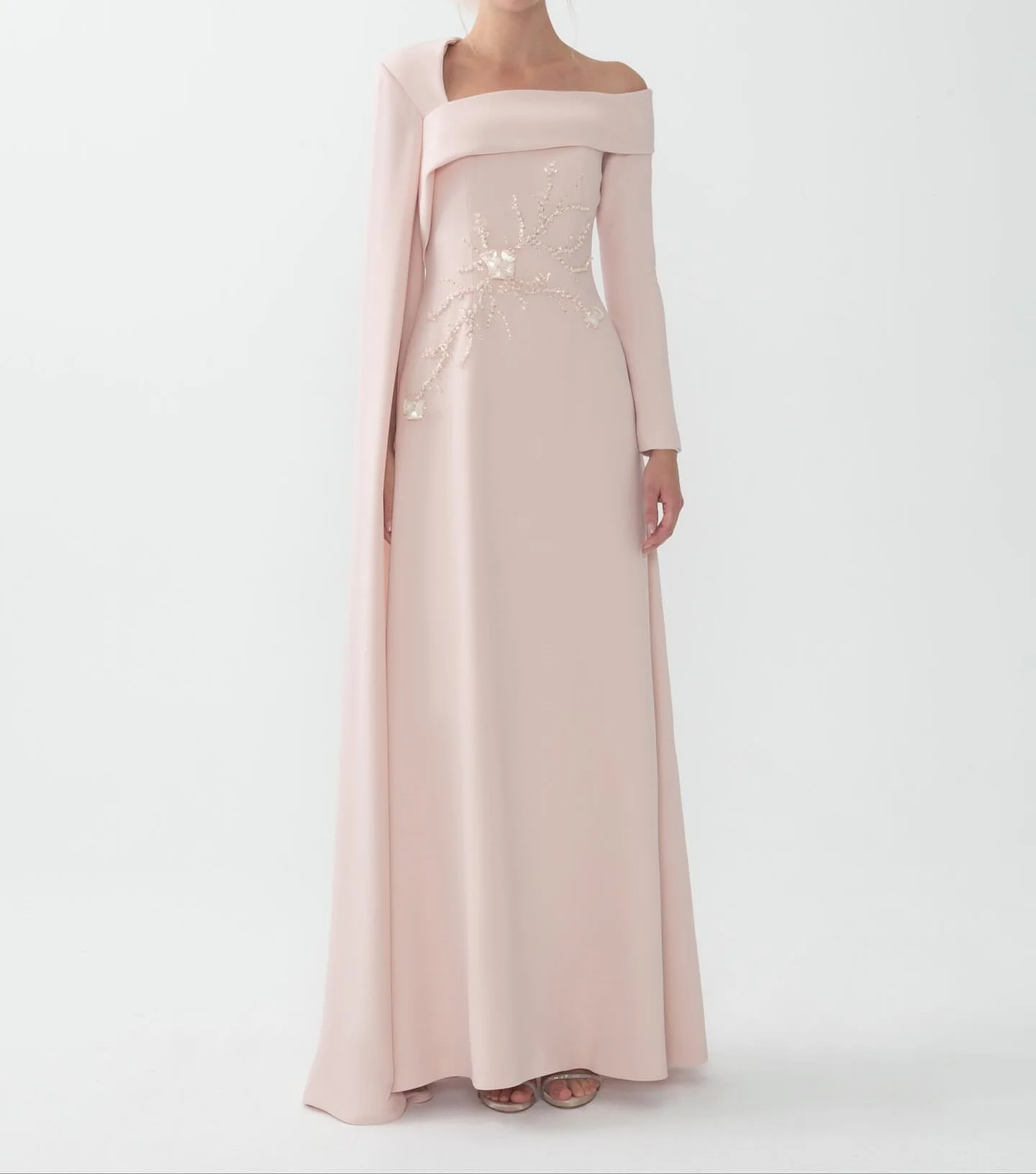 Meetlove フルスリーブ ビーズ装飾 シース シンプル フォーマルドレス カスタマイズ可能 フロア丈 スイープトレイン フロア丈 ホームカミングドレス