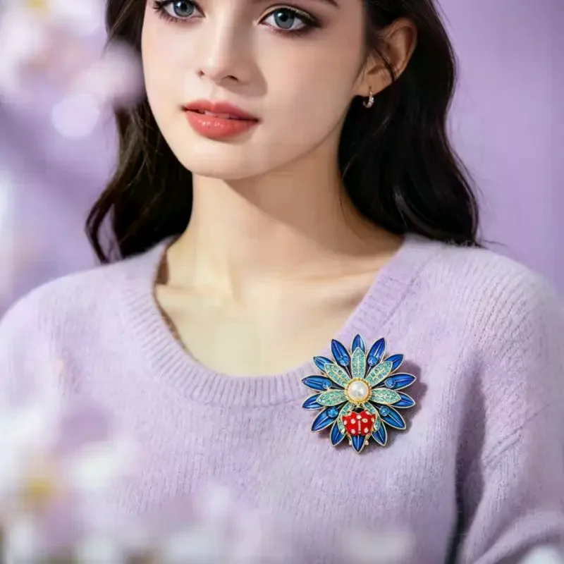 Crystal Sunflower Brooches For Women Unisex Lovely Ladybug And Flower Office Party Brooch Pin Gifts