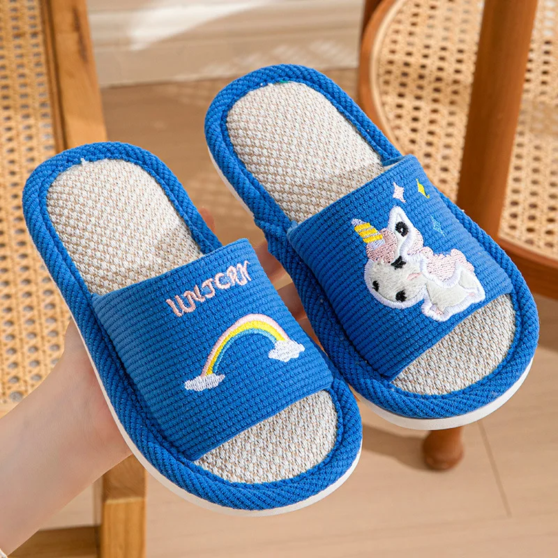Hemp Cartoon Slippers Children Home Flats Casual Spring Summer Luxury Designer Shoes Girls Rainbow Fashion Indoor Slides Soft view 5