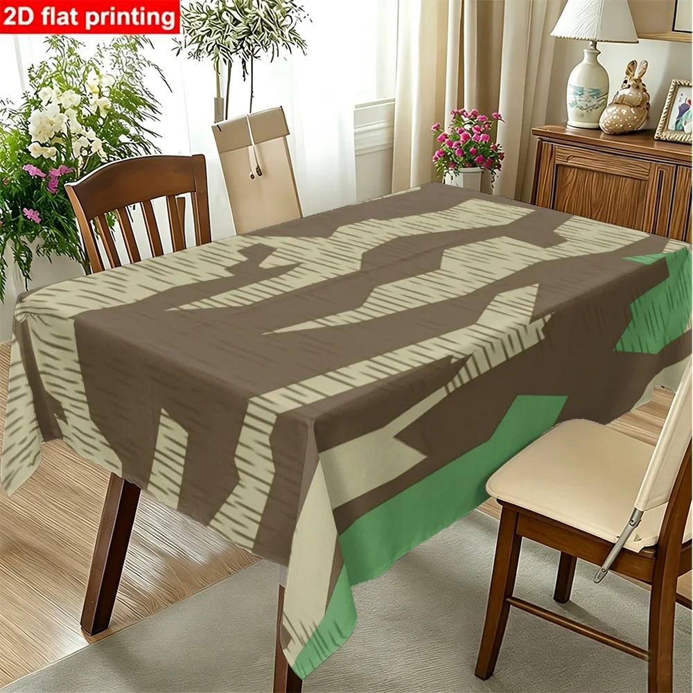 1PC Rectangular Tablecloth featuring a military-inspired camouflage pattern made of durable polyester fabric for themed parties,