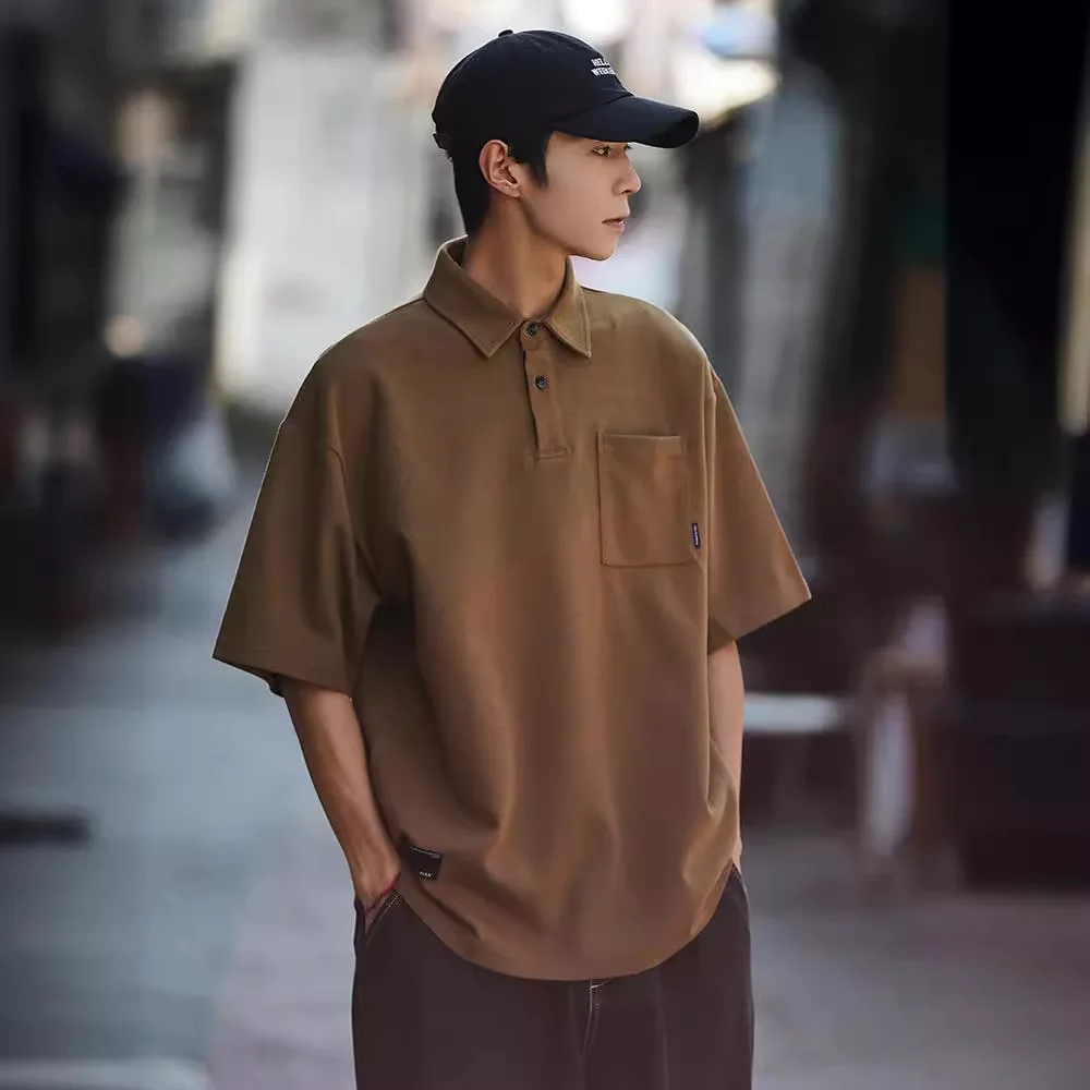 

Short Sleeve POLO Shirt Men's Solid Color Pocket Summer Loose Lapel Half Sleeve T-Shirt Casual T-Shirt Top