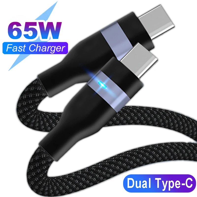 65W Type C Cable Super Fast Charging 6A Cord Nylon USB-C to USB Cable for iPhone 15 16 Samsung  Xiaomi Quick Charger Data Cords