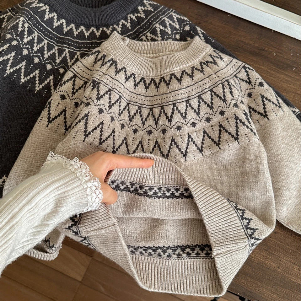 2026 Winter Kids Knit Sweater for Boys Girls Long Sleeve Knitted Pullover Vintage Toddler Warm Clothes 2-6 Years 4