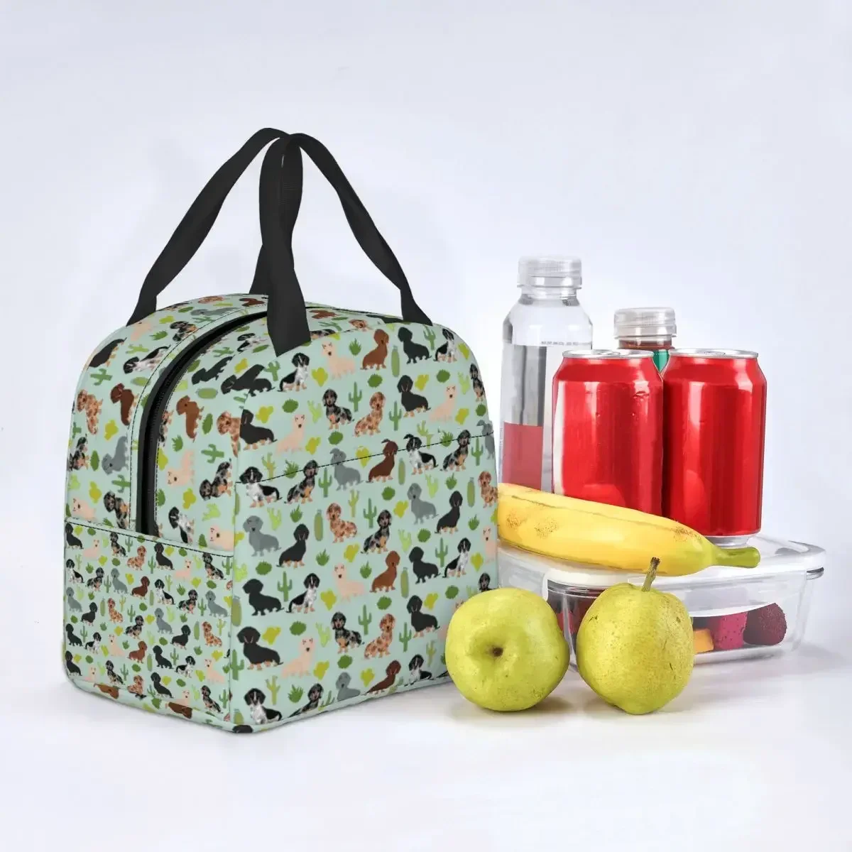 

Doxie Dachshund Cactus Dog Lunch Bags Portable Insulated Oxford Cooler Bag Animal Thermal Food School Lunch Box for Women Kids