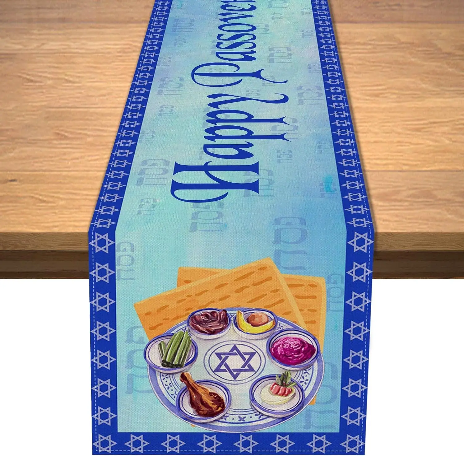 Passover Linen Table Runners Holiday Party Decorations Pesach Star of David Jewish Festival Dining Table Runners Kitchen Decor