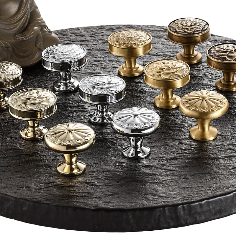 French Vintage Brass Knobs and Handles for Drawers Characteristic Pattern Knobs for Furniture Luxurious and Beautiful Knobs