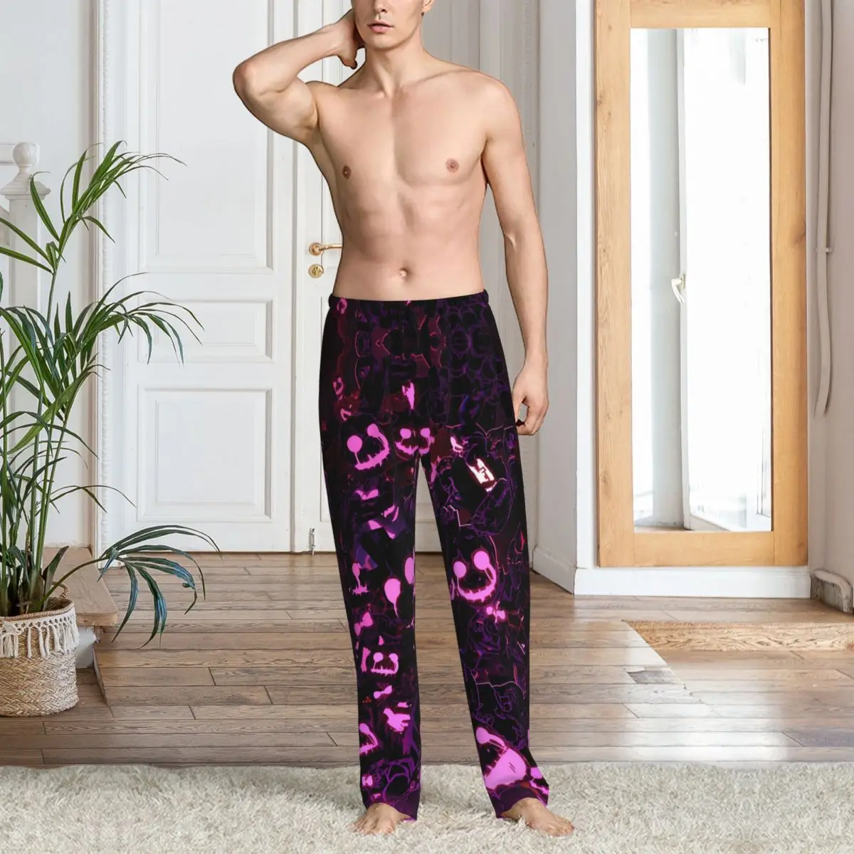 カスタムプリント メンズ スプリングトラップ FNAF パジャマパンツ メカニカルドール スリープウェア スリープ ラウンジ ボトムス ポケット付き