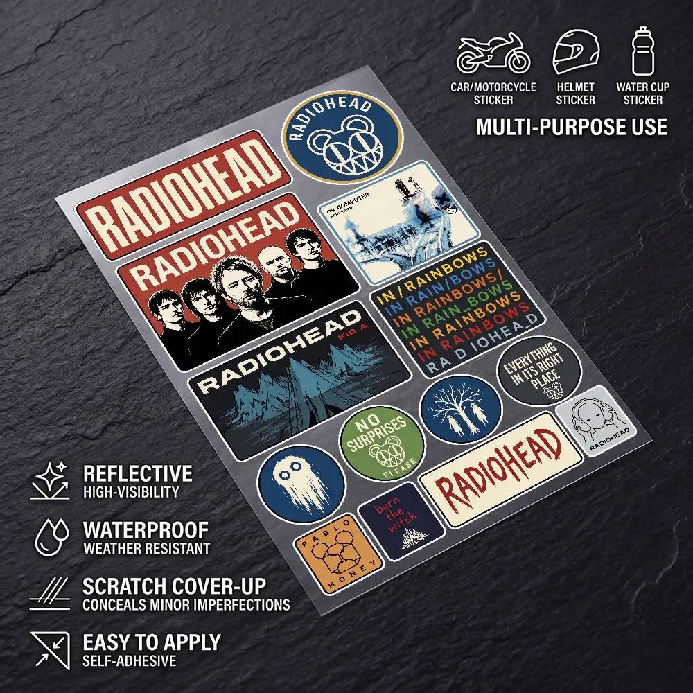 Radiohead Universal Waterproof Reflective Decorative Decals Scratch Hide For Car Motorcycle Helmet Fridge