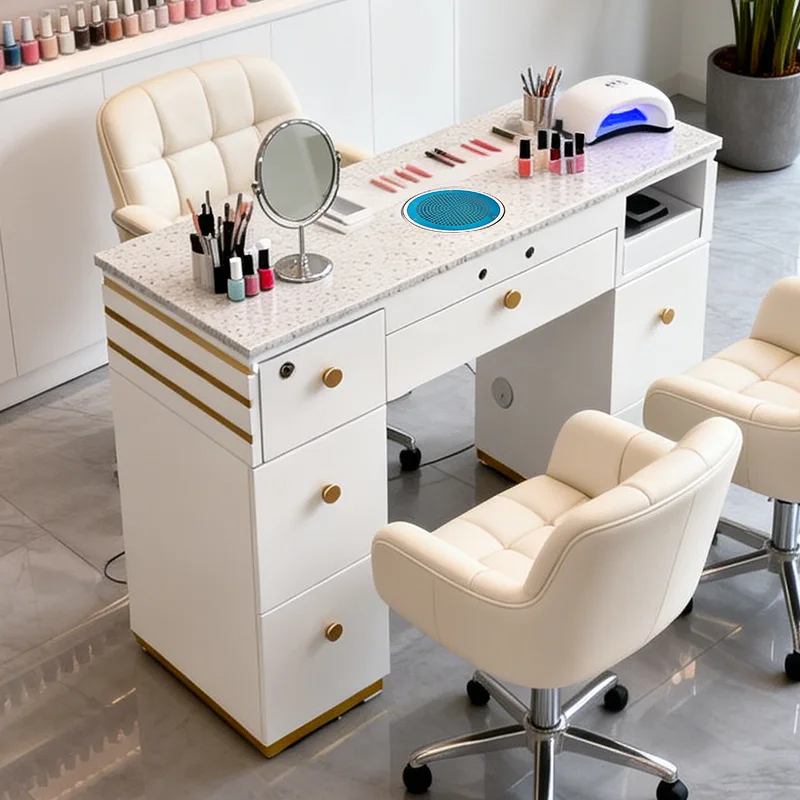 YJQ Multifunctional Nail Table Marble Nail Table with Vacuum Cleaner for Beauty Salon