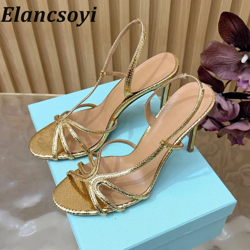 2026 new Summer Solid Color Leather High Heel Sandals Elegant Slimming Party Fashion Sandals Office Commuter High Heel Shoes